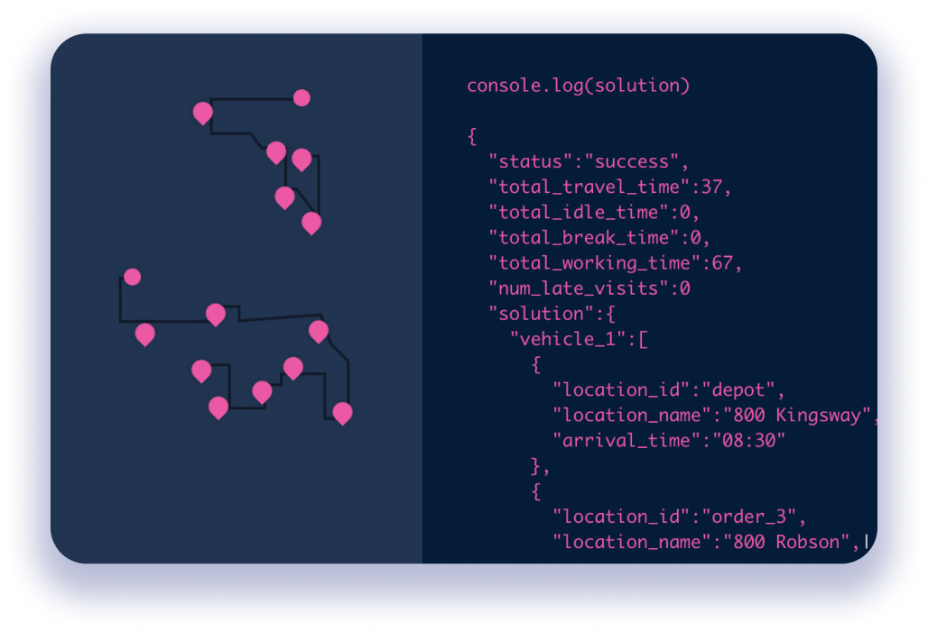 Route Optimization API interface via JSON